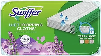 Swiffer Sweeper Wet Mopping Pad Refills For Floor Mop With Febreze Lavender Vanilla & Comfort Scent 12 Count, Green White, 15845