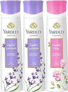 Yardley London Body Spray Tripack(3 X 150 ml),2 English Lavender + Rose