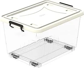 Cosmoplast 22L Clear Plastic Storage Box With Wheels & Lockable Lid, Off White