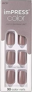 Kiss Impress Color Press-On Manicure, Gel Nail Kit, Purefit Technology, Pre-Glued, “Taupe Prize”, Polish-Free Solid Colour Mani, Includes Prep Pad, Mini File, Cuticle Stick, And 30 Fake Nails