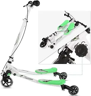 Coolbaby Y Fliker F1 Flow Kids Drifting Scooter 3 Wheel Kick Scooter Carver Drifter For Boys/Girls/Children Kick Board,Green