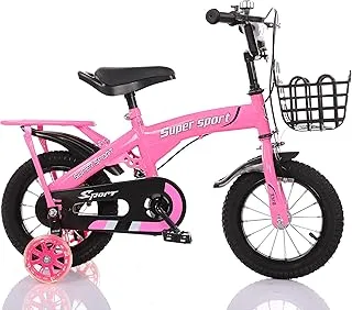 ZHITONG Children's Bikes With Training Wheels & Metal Basket 12 Inch, Pink