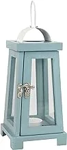 Stonebriar Coastal Wooden Tea Light Candle Lantern, 10.6 Inch, Worn Blue