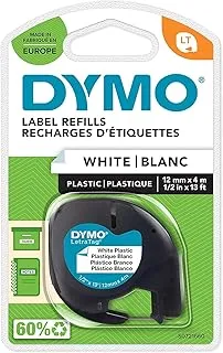 DYMO Letratag Plastic Tape, Self Adhesive, 12 Mm X 4 M Roll, Black Print On White, S0721660