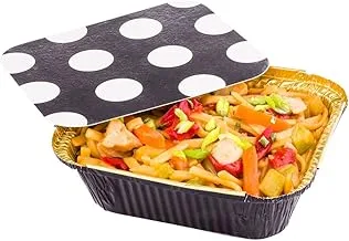 12-OZ Rectangular Disposable Aluminum Foil Food Containers with Lids: Great for Restaurant Take Out, Catered Events and Meal Prep - Black and Gold Foil with Polka Dot Lid - 200-CT - Restaurantware