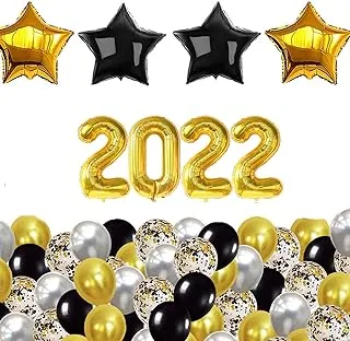 PARTY TIME - 28 Pcs. 2022 Balloon Sets | Happy New Year Decorations Gold, Suilver and Black Latex, Foil and Mix Confetti Balloons Happy New Year Banner Sets | 2022 New Year Party Supplies