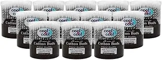 Cool & Cool Chlorine free Paper Ear Buds- 200's (Pack of 12) - Black - Round Thick Tips,Cotton Swabs,100% Cotton,Double Tipped,Hygienic,Gentle & Safe Swabs for Ears - 2400 Pieces