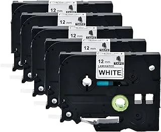 Royal Apex Compatible Laminated Black on White Label Tape 12mm x 8 Meter Replacement for Brother TZe-231 TZe231 P Touch Label Tape TZ-231 for PTouch Label Maker PT-D210 PT-H110 (Pack of 5)