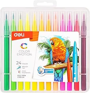 Deli EC10324 Color Emotion Washable Felt Pen 24-Pieces, 1.0 mm Tip Size