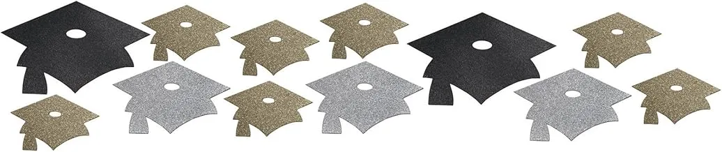 Creative Converting Graduation Decor Mini Glitter Cutouts, Black/Gold/Silver