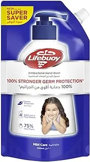 Lifebuoy Antibacterial Hand Wash Refill Pouch, Mild Care 100% Stronger Germ Protection, 1 Liter