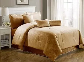 Luxury 2724317135023 Self-Striped 4-Piece Comforter Set, Honey, King, Cotton, Gold, W 66.4 X H 48.6 X D 24.2 cm