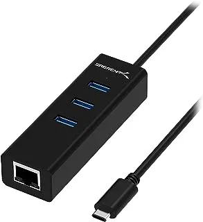 Sabrent 3-Port USB-C to USB 3.0 Aluminium Hub with 1 Gigabit Ethernet Port، متوافق مع MacBook Pro و ChromeBook و XPS والمزيد [كابل مدمج بطول 1 قدم] (HB-NTUC)