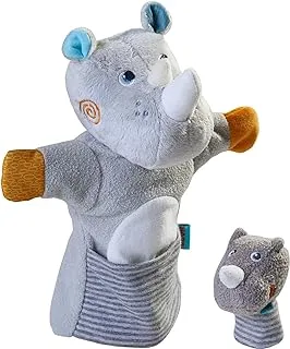 HABA 305755 Hand Puppet Rhino with Baby, Hand Puppet from 1.5 Years