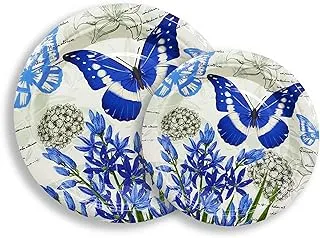 PARTY TIME - 12 Pieces Party Supplies, Birthday, Wedding, Bridal Shower, Luncheon, Disposable Paper Dinnerware, Blue and White Butterfly Design Plate Sets