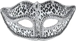 Forum Venetian Bejeweled Snow Leopard Half Face Mask, Black/White