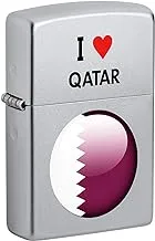 Zippo 205 CI412705 Regular Satin Chrome I Heart Qatar Design Windproof Lighter