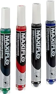 Pentel Maxiflo Slim Chisel Tip White Board Marker 4-Pieces, Assorted