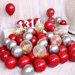 Party Time Red & Metallic Silver Latex Balloons & Gold Confetti Balloons 50pcs 12 Inch Balloon Set for Assorted Party Balloons for Wedding Birthday Baby Shower Party Décor Supplies Arch Balloon