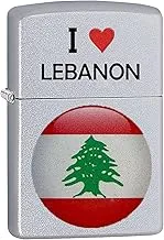 Zippo Classic Lighter 205 Ci412704 I Heart Lebanon with Round Shape Flag Design | Windproof Matel Material - Satin Chrome