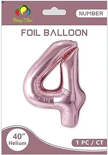 PARTY TIME - Rose Gold Number 4 Foil Balloon - Large Mylar Balloon Party Decorations | Number 4 Rose Gold For Hanging Balloons Wedding Anniversary Birthday Party Decorations (40 Inches)