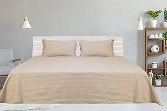 Hotel Linen Double Bed Sheet 3pcs Set , 100% Cotton 250Tc Sateen 1cm Stripe, Size: 220x240cm + 2pc Pillowcase 50x75cm , Ivory