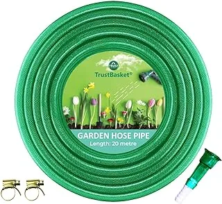 TrustBasket Heavy Duty PVC Plain Green Braided Hose Pipe - 20 Meter