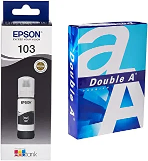Epson 103 EcoTank Ink Bottle, Black Ink for Printer Refill, 65ml & - Printer Copy Paper, Size A4, GSM 80, 500 Pages Ream