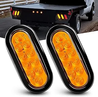 Nilight - TL-08 6 Inch Oval Amber LED Trailer Tail Lights 2PCS 10 W/Flush Mount Grommets Plugs IP67 Waterproof Turn Signals for RV Truck Jeep, 2 Years Warranty