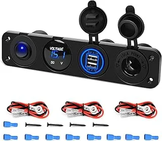 Nilight 4 In 1 On/Off Charger Socket Panel Dual Usb Socket Power Outlet & Led Voltmeter &Cigarette Lighter Socket& Led Lighted On Off Rocker Toggle Switch For Truck Car Marine Boats Rv,2 Yeas Warranty