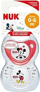 NUK Trendline Orthodontic Silicone Soother, Disney Mickey Mouse And Minnie Mouse, Assorted colors, Pack Of 2