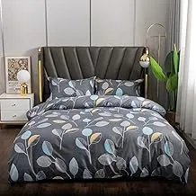 Rishahome 4-Piece Single Size Duvet Cover Set 1 Duvet Cover+1 Fitted Sheet+2 Pillow Cases Microfibre Raven, Multicolor, Small Single