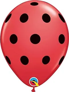 Qualatex Round Red Big Polka Dots Printed Latex Balloons 25-Pieces, 11-Inch Inflatable Diameter, Black