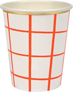 Meri Neon Coral Grid Cups 8 Pieces, 9 oz Capacity