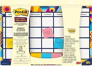 Post-It Weekly Planner With Post-It Super Sticky Full Adhesive Notes, 17-15/16 In X 11-15/16 In, Help Organize And Keep Track Of Daily Events, Gradient Watercolor (730-Cal-Grdnt)