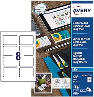 Avery c32015-10 pocket of 80 business cards smooth edges 260g matt, 85x54 mm, white