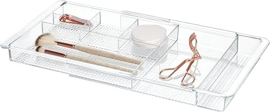 iDesign 38280EU Clarity Extendable Cosmetics Organiser, Adjustable plastic Drawer Organiser Tray, Clear