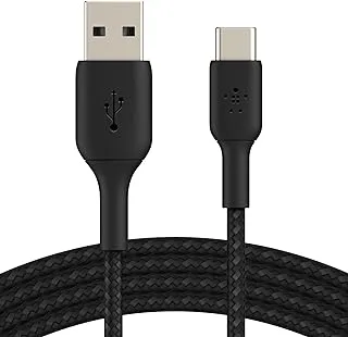 Belkin BoostCharge Braided USB C charger cable, USB-C to USB-A cable, USB type C charging cable for iPhone 15, Samsung Galaxy S24, Google Pixel, iPad, MacBook, Nintendo Switch and more - 2m, Black