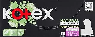 Kotex Natural Panty Liners, 100% Cotton, Normal Size, 30 Daily Panty Liners