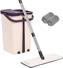 In-House In House Microfiber Flat Mop With Bucket, Cleaning Squeeze Hand Free Floor Mop,2 Washable & REUsable Pads, Stainless Steel Handle, Brown, Na37664-1