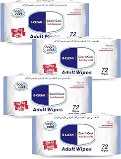 Cool & Cool Extra Large Size Adult Cleaning Wipes, 72 Sheets - Pack Of 4