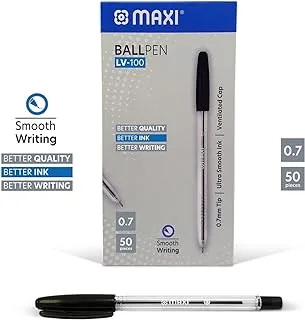 Maxi ball pont pen 0.7mm box of 50pc black ink,instant start and free flowing ink for smooth writing, lv100