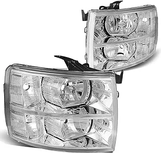 Dna Motoring Hl-Oh-Csil07-Ch-Cl1 Chrome Housing Headlights Compatible With 07-13 Silverado 1500/2500 Hd / 3500 Hd