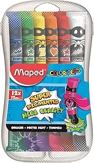 Maped Color'Peps M810520 Gouache Paints In Plastic Box, 12 X 12 Ml