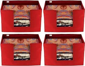 Fun Homes Non-Woven 4 Pieces Shirt Stacker Closet Organizer - Shirts and Clothing With Handle (Red)-FUNHOME11441