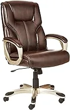 Amazon Basics Executive Home Office Desk Chair with Padded Armrests, Adjustable-Height/Tilt Rolling Swivel Chair - Brown/Gold, 275Lb Capacity