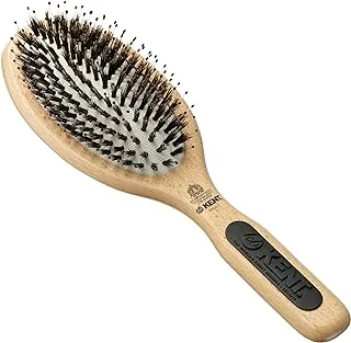 Kent PF01 Wooden Hair Brush with Embossed Rubber Grip | Mixed Bristle Hairbrush for Detangling and Smoothing Medium to Long Hair | Beechwood Handle