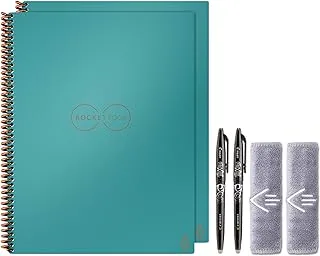 Rocketbook Holiday Bundle - 2 Smart Reusable Notebook Set with 1 Lined & 1 Dot Grid Notebook, 2 Pilot Frixion Pens & 2 Microfiber Cloths - Neptune Teal Cover, Letter Size (21.6 cm x 27.9 cm)