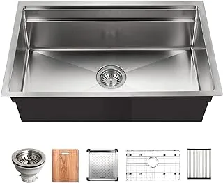 HOUZER NVS-5200 32 inch Novus Stainless Steel Undermount Dual Platform Kitchen Accessories Workstation Sink, 31-9/16