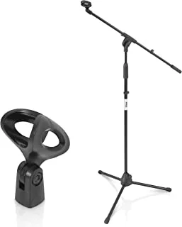 Pyle Foldable Tripod Microphone Stand - Universal Mic Mount and Height Adjustable from 37.5'' to 65.0'' Inch High w/Extending Telescoping Boom Arm Up to 28.0'' - Knob Tension Lock Mechanism PMKS3